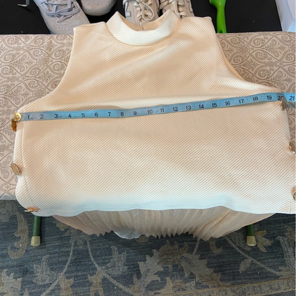 THML Cream Champagne Pleated Maxi/Midi Dress Sleeveless Layered Satin Large L - Picture 3 of 14